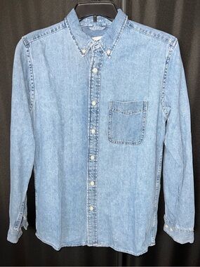 Zara Light Denim Button-Down Shirt with Chest Pocket